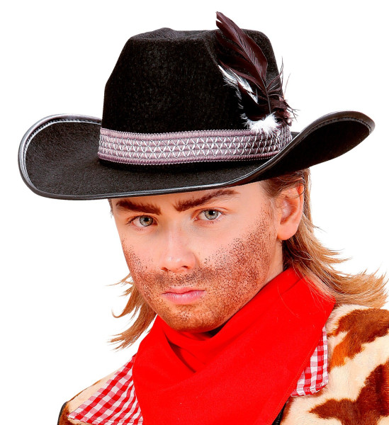 Klobouk kovbojský dětský s peřím černý filcový (3)