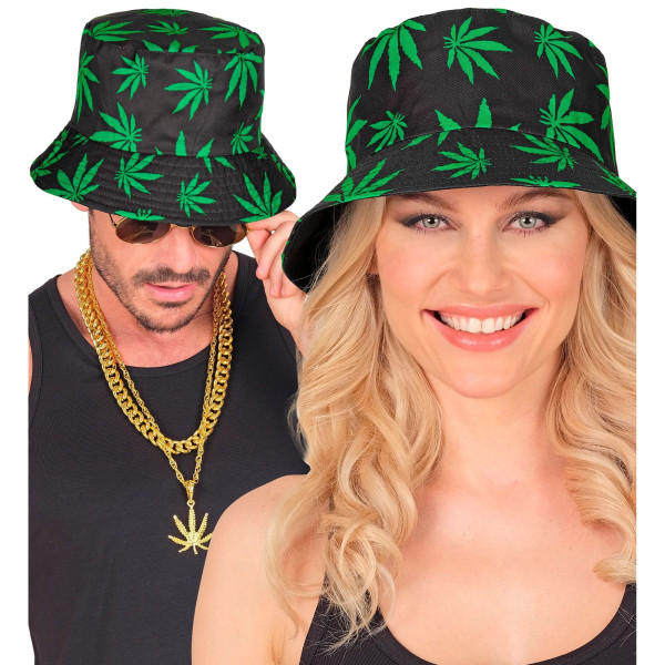 Retro bucket klobouk s motivem konopných listů (8)
