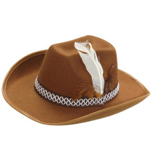 Klobouk kovbojský dětský s peřím hnědý filcový (4)