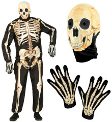 Kostým na halloween kostlivec vel. XL (bunda, kalhoty, rukavice, maska)