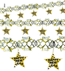 Girlanda Happy New Year zlatá, 3 metry