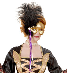 Škraboška Fantom zlatá s černým peřím