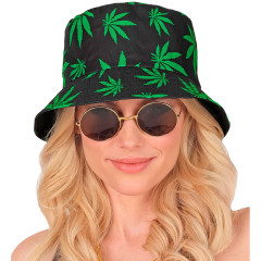 Retro bucket klobouk s motivem konopných listů (3)