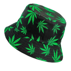 Retro bucket klobouk s motivem konopných listů (4)
