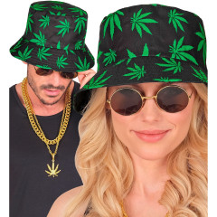 Retro bucket klobouk s motivem konopných listů (5)