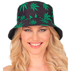 Retro bucket klobouk s motivem konopných listů (7)
